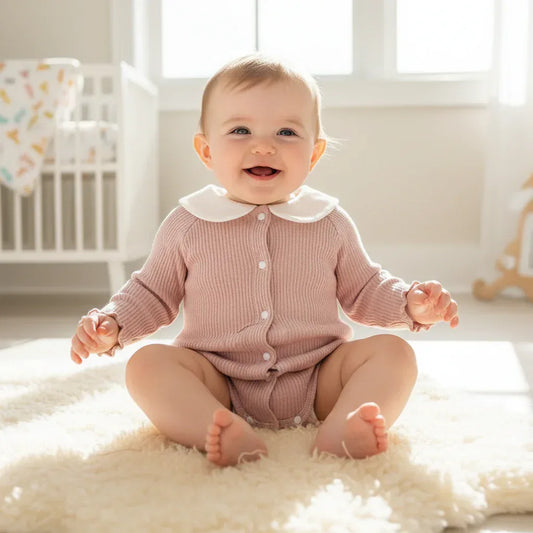 Lily-Mae™ Baby Girl Romper | Peter Pan Collar & Embroidery Bodysuit - bebeika