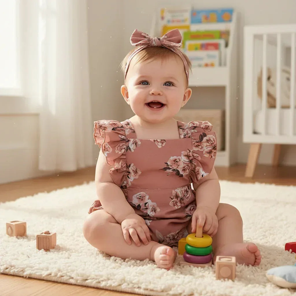 MeadowBloom™ Baby Girl Romper | Vintage Pastoral Style Floral Bodysuit - bebeika