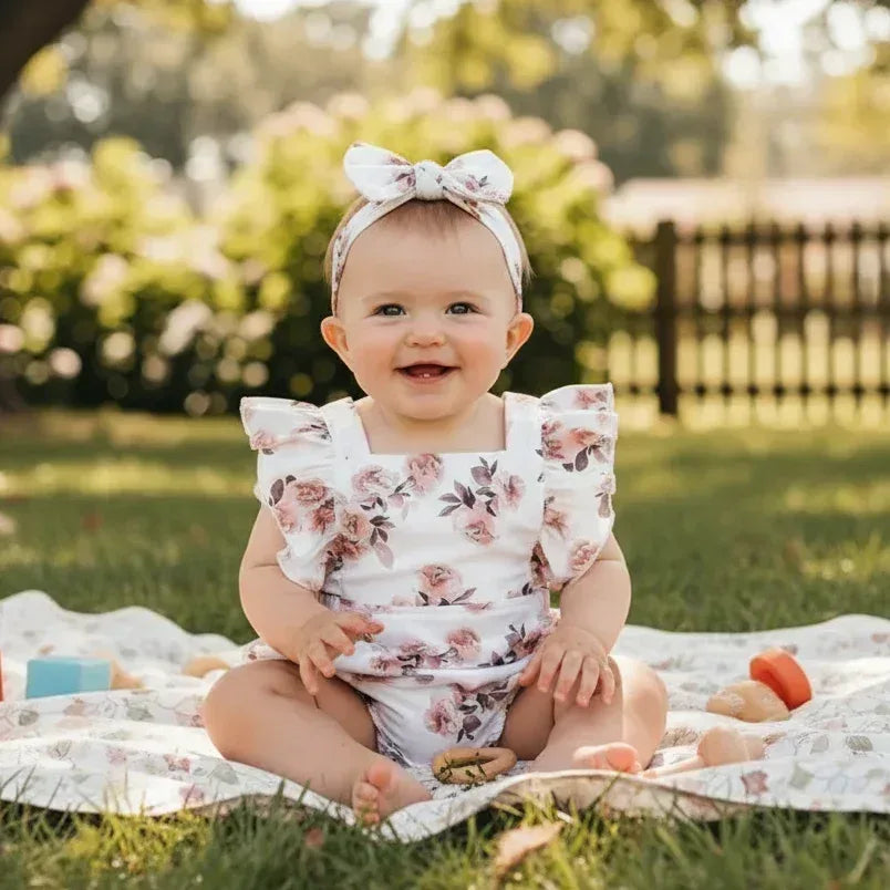 MeadowBloom™ Baby Girl Romper | Vintage Pastoral Style Floral Bodysuit - bebeika