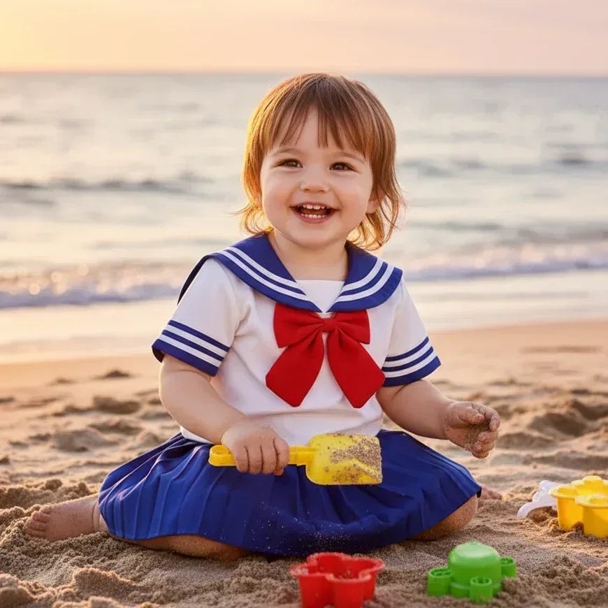 Avenue Academy™ Girls' Preppy Set | Sailor Bow Top & Navy Pleated Skirt - bebeika