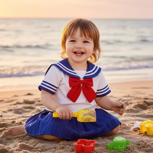 Avenue Academy™ Girls' Preppy Set | Sailor Bow Top & Navy Pleated Skirt - bebeika