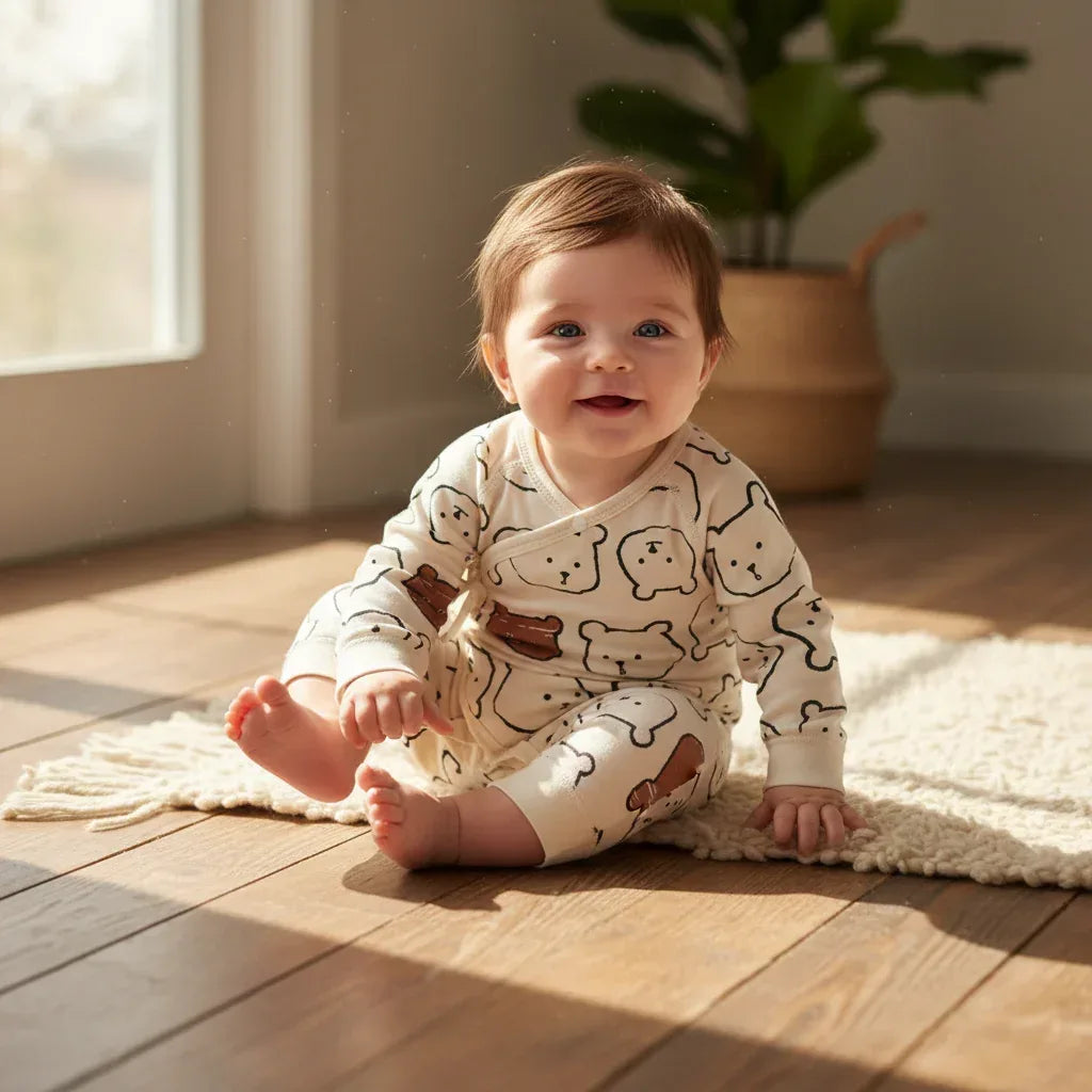 ZenWrap™ Baby Monk-Style Romper | Pure Cotton Cross-Front Newborn Suit - bebeika