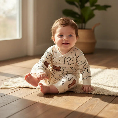 ZenWrap™ Baby Monk-Style Romper | Pure Cotton Cross-Front Newborn Suit - bebeika