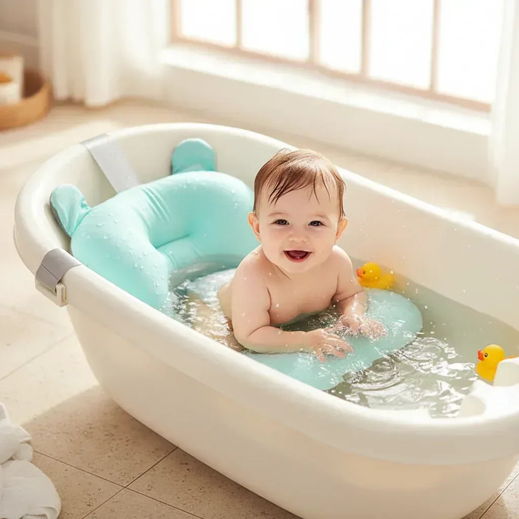 AquaCushion™ Soft Baby Bath Pad | Non-Slip Floating Bathtub Pillow for Newborns - bebeika
