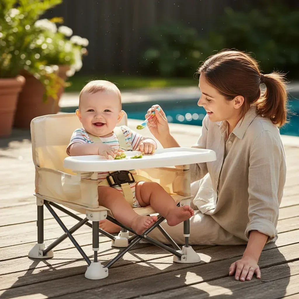 Adventurous Toddler™ Portable Camping Chair | Folding High Chair with Tray & Carry Bag - bebeika