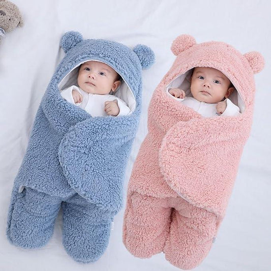 SnuggleBear™ Sherpa Baby Swaddle | Thickened Split-Leg Wrap - bebeika